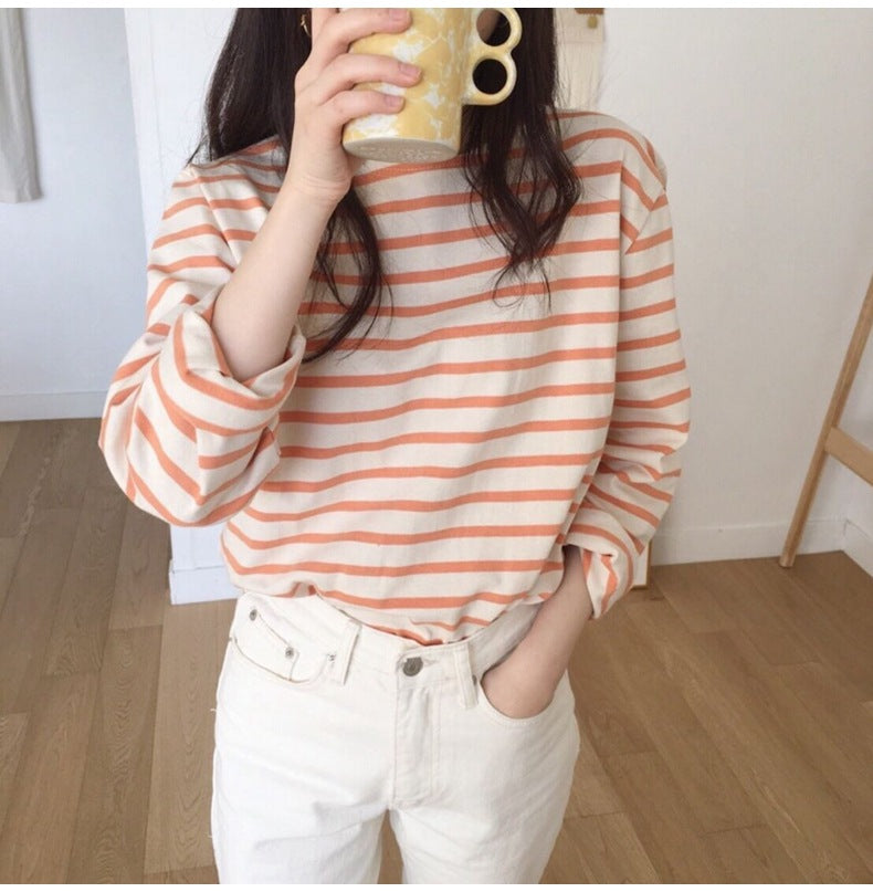 Korean Striped Long-sleeved Loose Inner Top