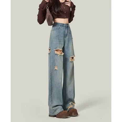 Simple Retro High Street Ripped Jeans