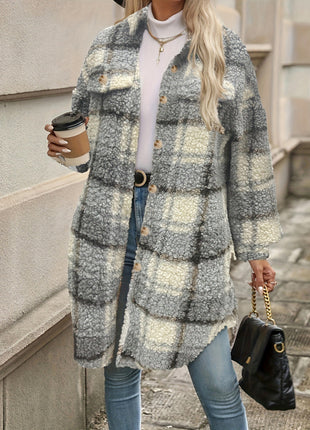 Lapel Colorblock Plaid Sense Padded Coat