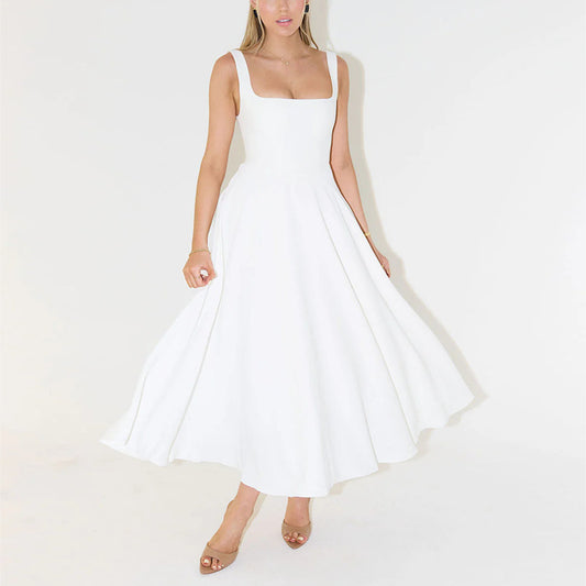 Simple Shoulder Strap Slim Fit Mid-length Dress