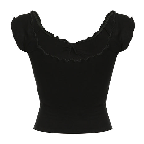 Lace Chest-shaped Waist-tight Exposed Back Short-sleeved Slimming Top