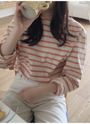 Korean Striped Long-sleeved Loose Inner Top