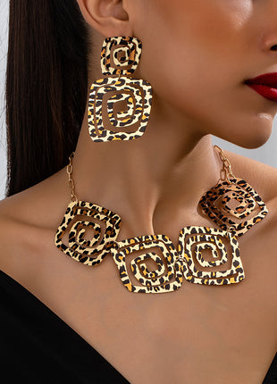 Circle Spiral Leopard Earrings & Necklace Suit