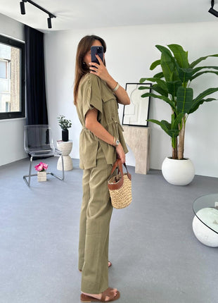 Casual Drawstring Top Trousers and Pants Two-piece Suit