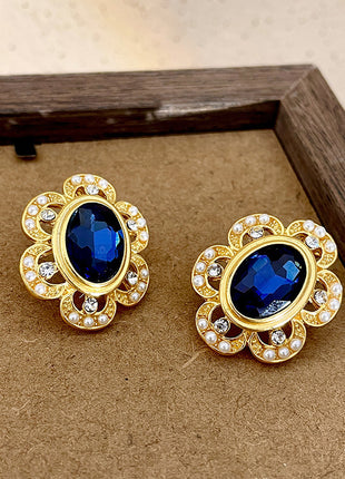 Oval Blue Crystal Earrings