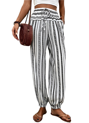 Striped Floral Print Trousers
