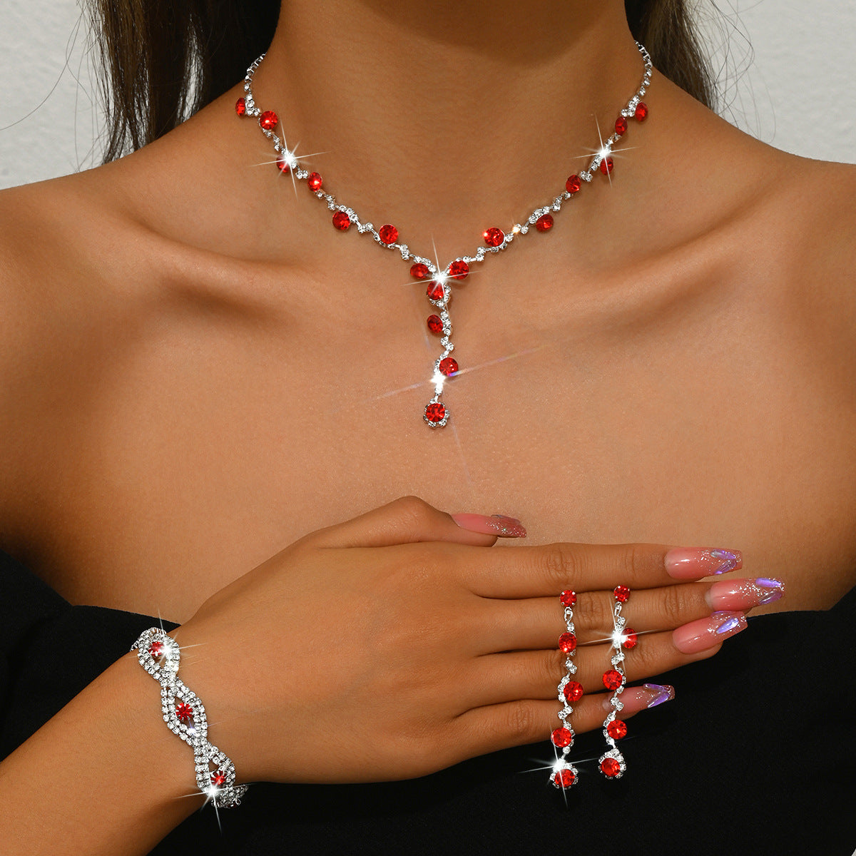 Artificial Crystal Necklace, Earrings & Bracelet Set