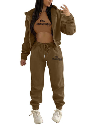 Top, Hooded Jacket & Pants 3 Pieces Suit