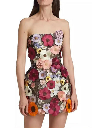 Embroidery Stitching Flowers Tube Hip Dress