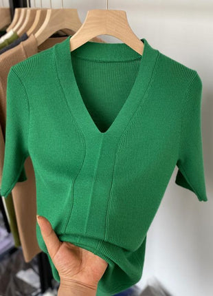 Ice Silk Slim Fit Slim Base Knitwear Short Sleeve