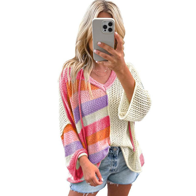 Pullover V-neck Sweater with Hoody