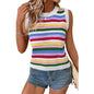 Japanese Dopamine Contrast Color Striped Round Neck Pullover