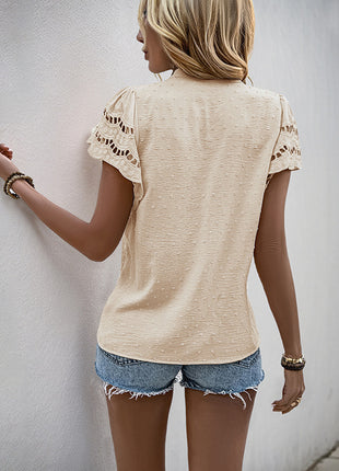 Fashion Lace Stitching Ruffle Sleeve Top