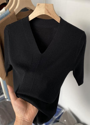 Ice Silk Slim Fit Slim Base Knitwear Short Sleeve