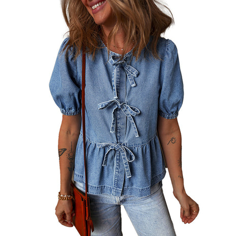 Bow Bandage Jeans Shirt