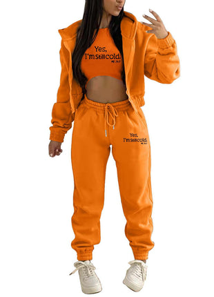 Top, Hooded Jacket & Pants 3 Pieces Suit