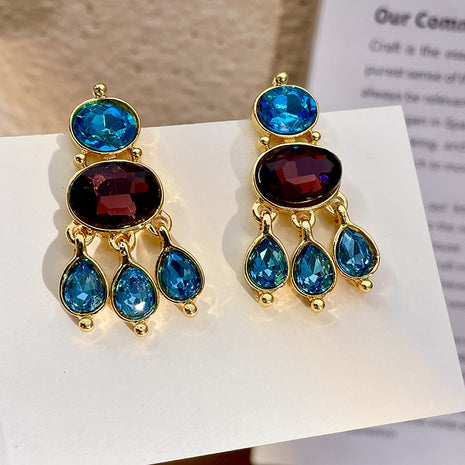 Vintage Red & Blue Crystal Earrings