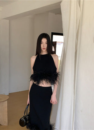 Halter Knitted Vest Top & Matching Skirt