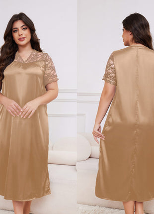 Plus Size Ice Silk Short Sleeve Loose Casual Nightdress