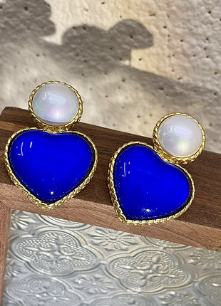 Heart White & Blue Crystal Earrings