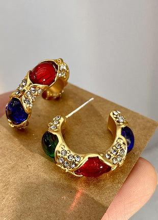 Tide Blue, Red & Green Crystal Earrings