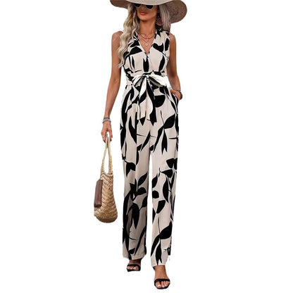 High Waist Lace-up Wide Leg Jumpsuit