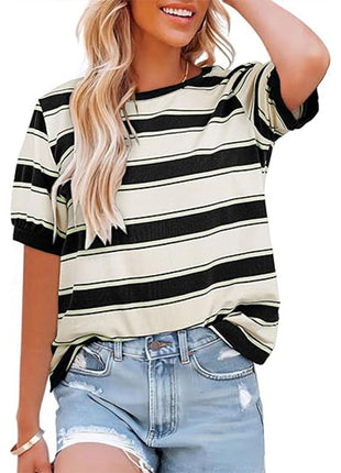 Round Neck Mosaic Large Striped Loose Shirt