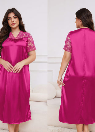 Plus Size Ice Silk Short Sleeve Loose Casual Nightdress