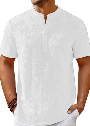 Cotton And Linen Stripes Henley Shirt