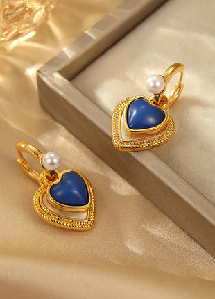 Natural Shell Klein Blue Loving Heart Earrings
