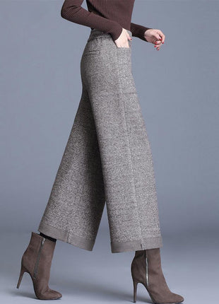 Small Woolen Wide-leg High Waist Cropped Pants