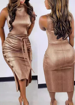 Lace-up Button Tight Dress