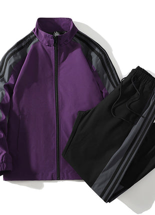 Casual Stand Collar Top And Trousers Two-piece Set