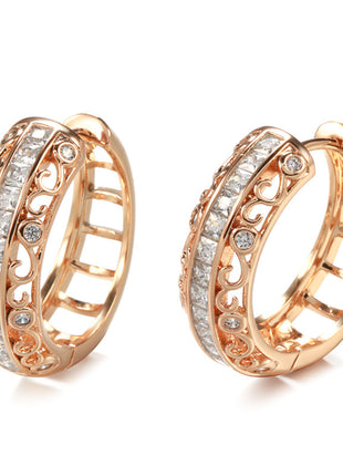 Natural Zircon Rose Gold Micro Rhinestone Earrings