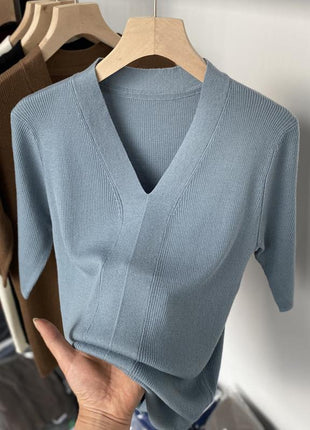 Ice Silk Slim Fit Slim Base Knitwear Short Sleeve