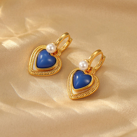 Natural Shell Klein Blue Loving Heart Earrings