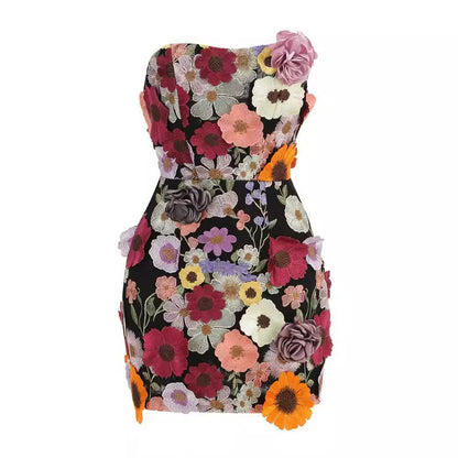 Embroidery Stitching Flowers Tube Hip Dress