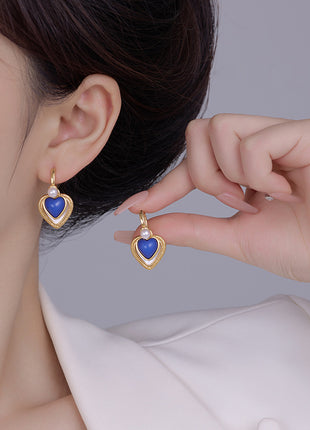 Natural Shell Klein Blue Loving Heart Earrings