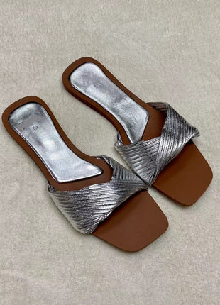 Casual Leather Pleated Flat