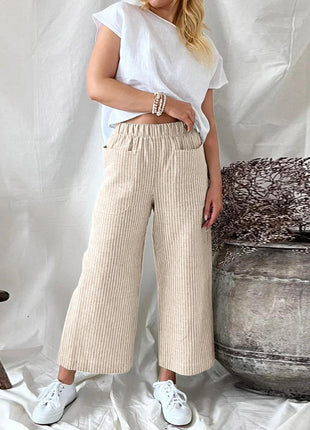 Loose Striped Cotton and Linen Wide-leg Pants