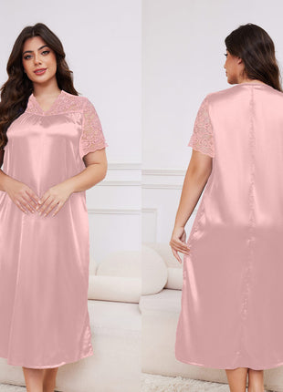 Plus Size Ice Silk Short Sleeve Loose Casual Nightdress