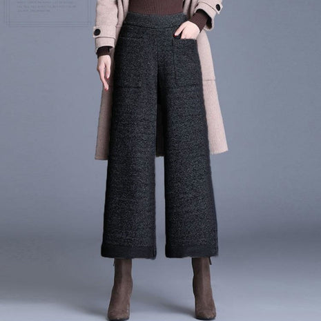 Small Woolen Wide-leg High Waist Cropped Pants