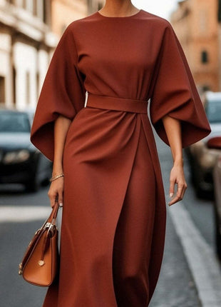 Elegant Loose Batwing Sleeve Waist-tighten Dress