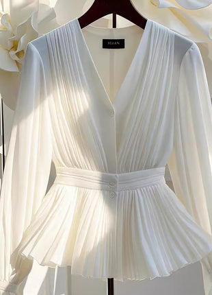 Early Temperament V-neck Long Sleeve Top