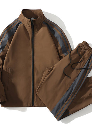 Casual Stand Collar Top And Trousers Two-piece Set