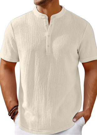 Cotton And Linen Stripes Henley Shirt