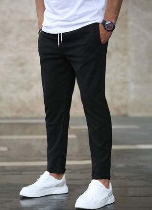 Casual Slim Fit Drawstring Trousers with Pockets