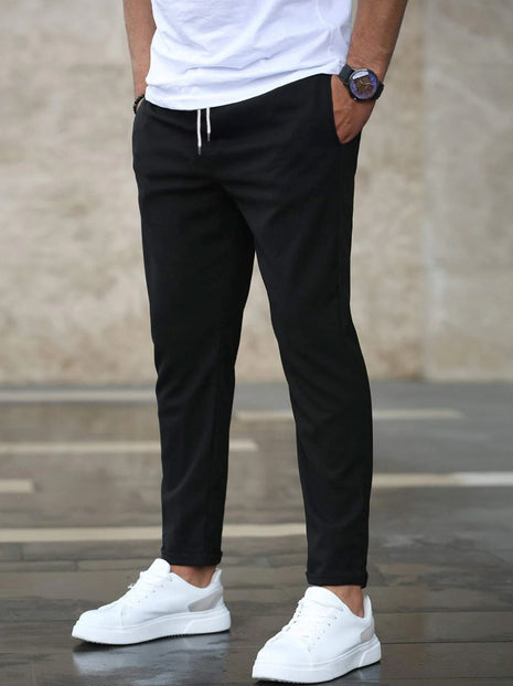 Casual Slim Fit Drawstring Trousers with Pockets