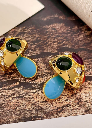 Mushroom Red, Purple, Black & Blue Crystal Earrings