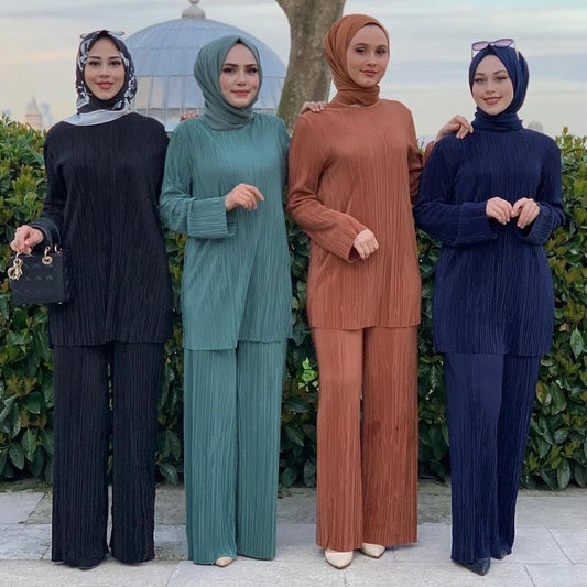 Ethnic Style Loose Casual Pleated Suit Set